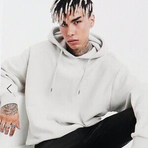 Reclaimed Vintage Cotton Hoodie in Stone Size L